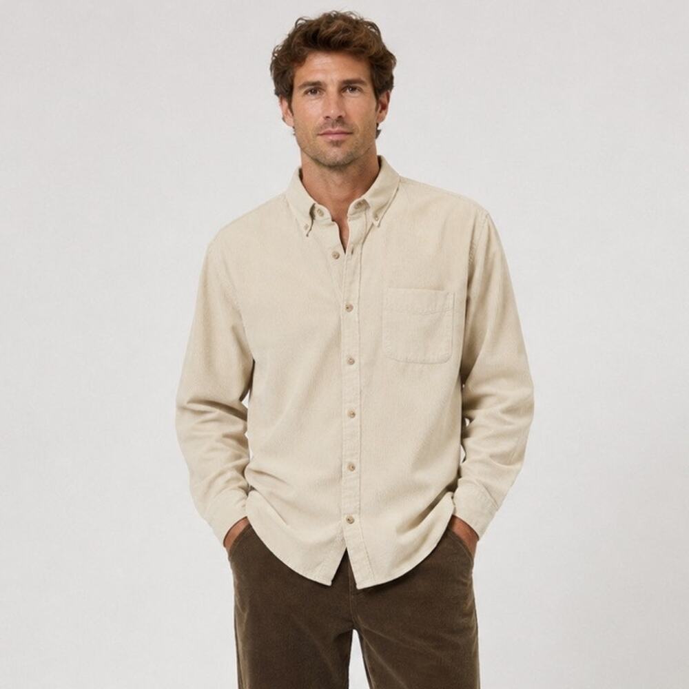 J.Crew Factory Men's Textured Corduroy Shirt Cream Ecru Size Large NWT